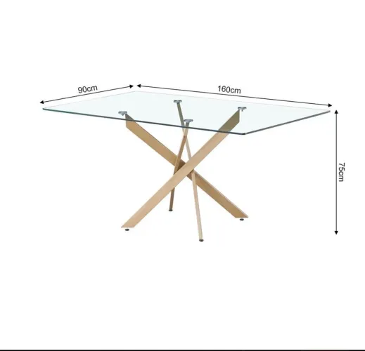 Mesa de jantar de luxo com tampo de vidro de 8mm