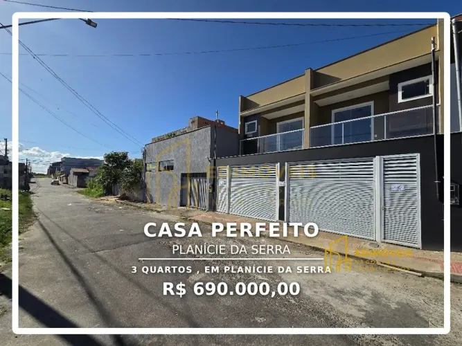 Incrível casa em Planície da Serra, 3 quartos e varanda para relaxar!
