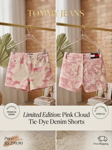 Short Jeans Tommy Hilfiger Tie Dye Rosa Original