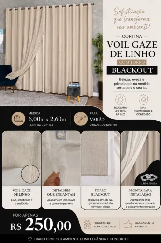 Cortina Voil Gaze de Linho com Blackout