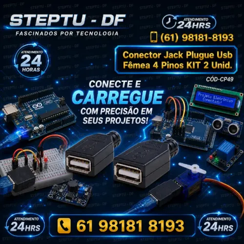 Conector Jack Plugue Usb Fêmea 4 Pinos 2 Unid. Arduino Automação Robotica COD-CP49
