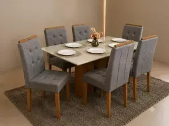 Mesa de Jantar Los Angeles com 6 Cadeiras Londres Linho Cinza