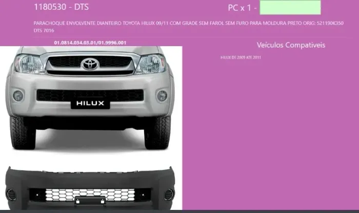 parachoque dianteiro toyota halux peça nova: obs: posso pinta e estala 