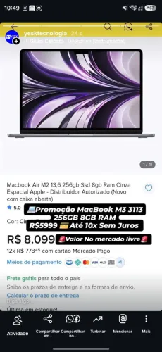 Promoção MacBook M3 3113 256GB 8GB Estado de novo