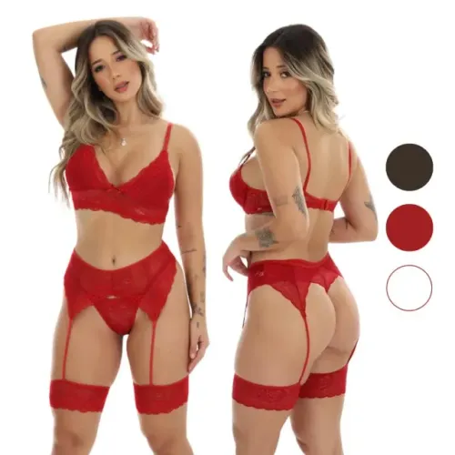 Conjunto de lingerie preta com espartilho tamanho P