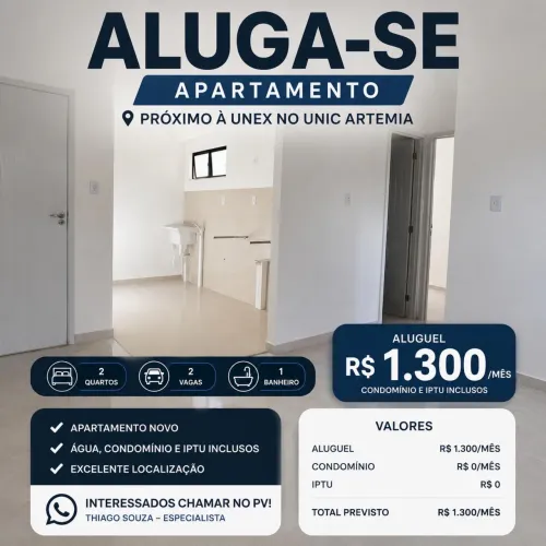 Aluguel Apartamento 2 Qts Próximo à UNEX - Uniq Artêmia