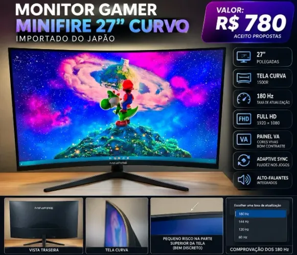 Monitor Gamer Minifire 27? Curvo 180Hz Full HDMonitor Gamer Minifire 27? Curvo 180Hz Full
