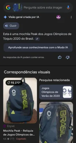 Mochila PEAK, relíquia dos jogos olímpicos de Tokio