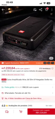 Vendo subwoofer jbl 8 polegadas! Ótima para som interno!