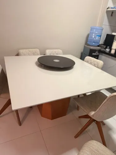 Mesa de Jantar Moderna 8 Lugares com Tampo de Vidro Branco