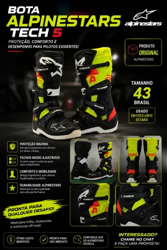 BOTA ALPINESTARS TECH 5 ORIGINAL - Motocross, Trilha, UTV, Off Road, quadriciclo