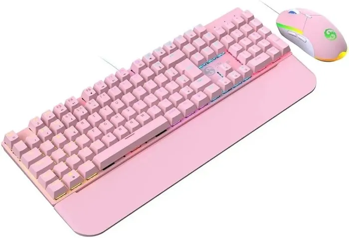 Kit Teclado Mouse Mecânico Abnt2 Gamer Led Rgb Iluminado ROSA