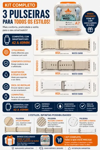 KIT PULSEIRAS DE SMARTWATCH E FONE A7