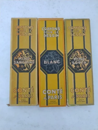 60 Lápis Crayon Conte Á Paris: 11 Brancos, 20 Sanguínea e 29 Sépia- Lote Fechado