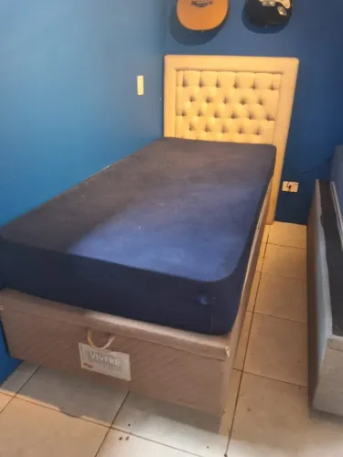 Cama Box Baú Solteiro com Colchão e Cabeceira | Seminova | Pouco Tempo de Uso