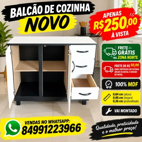 Balcão de cozinha novo e impecável, entrega gratuita na zona norte.