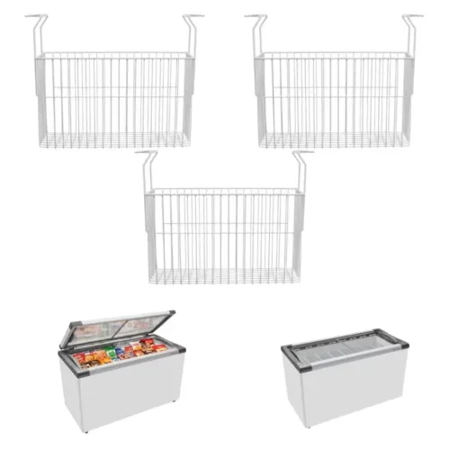 Kit 3 Cestos Para Freezer Multifuncional Aramado Organizador Geladeira/Freezer