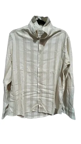 Camisa Linho Marfino Renner Tam M - 55% Linho 45% Algodão - Listrada Bege - Manga Longa