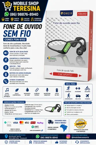 Fone Bluetooth Esportivo Sem Fio Conex FON-8102 TWS<br>