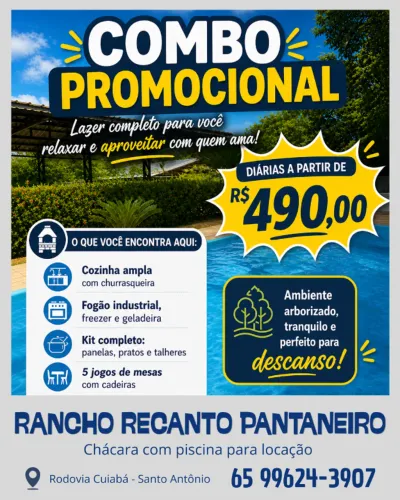 CHÁCARA COM PISCINA PARA LOCAÇÃO