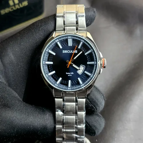 Relógio Seculus Long life 46mm prata azul 77243G0SVNA1