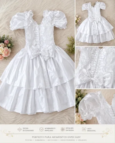 ? Vestido Infantil Branco para Festas Lindo vestido infantil branco, ideal para ocasiões
