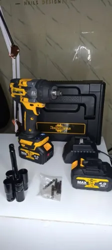 chave de impacto sem fio Vixstar Max S4.0 com baterias de 4.0Ah e maleta de transporte.