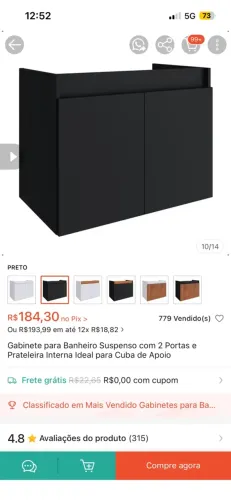 Móvel gabinete de pia de banheiro 2 und.