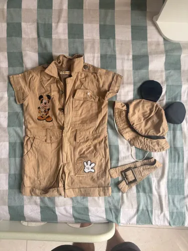 Macacão Mickey Safari Fantasia festa infantil Chapéu com orelhas Bordado