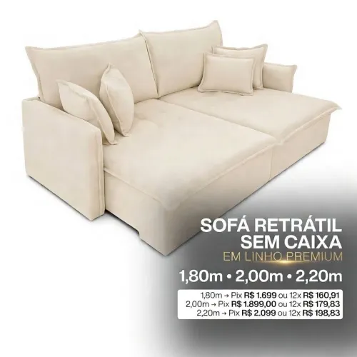 Sofá retrátil e Cama sem Caixa Milano em linho várias cores e medidas 