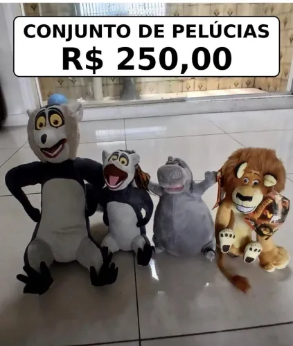 Pelúcias originais da turma do filme Madagascar - NOVOS.
