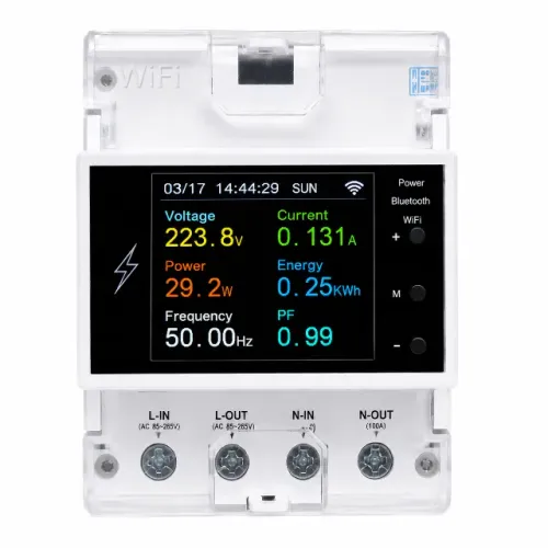Disjuntor Inteligente Wi-Fi Tuya LCD Medidor de Energia Digital Trilho DIN 100A AT4P