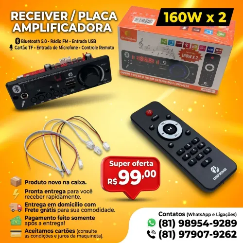 Placa Amplificadora Modulo Radio Usb Mp3 Aux Sd Bluetooth Fm 160w x 2