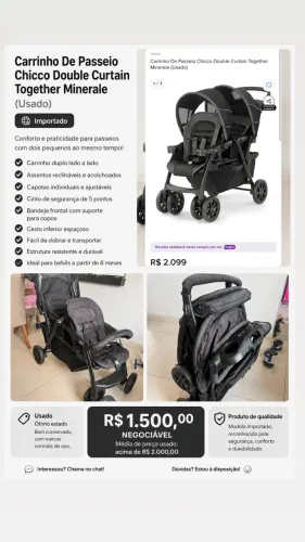 Carrinho Duplo Chicco Together Minerale Importado
