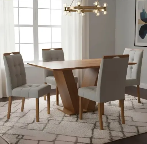 Conjunto de Jantar Retangular Versátil 4 Lugares Cinamomo com Veludo Grafite