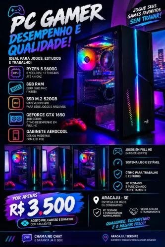PC Gamer Ryzen 5 5600G + GTX 1650 4GB | 8GB RAM | SSD 520GB