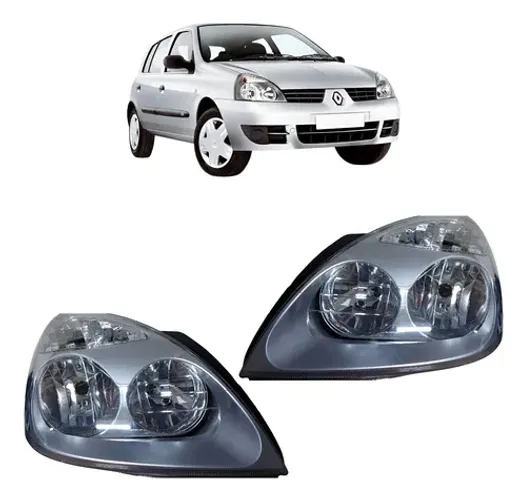 Par Farol Clio Foco Duplo Máscara Cinza 2003 A 2012 Ambos Lados