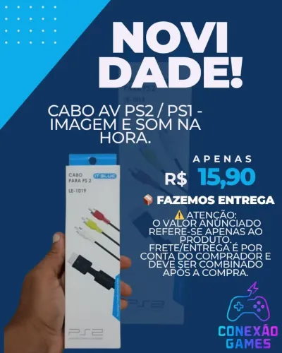 Cabo AV PS2 / PS1 - Imagem e Som na Hora.