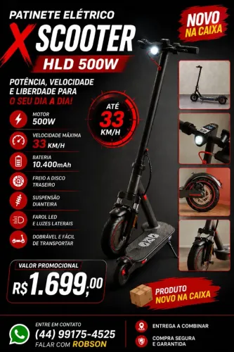 PATINETE ELÉTRICO X SCOOTER HLH 500W - NOVO NA CAIXA 