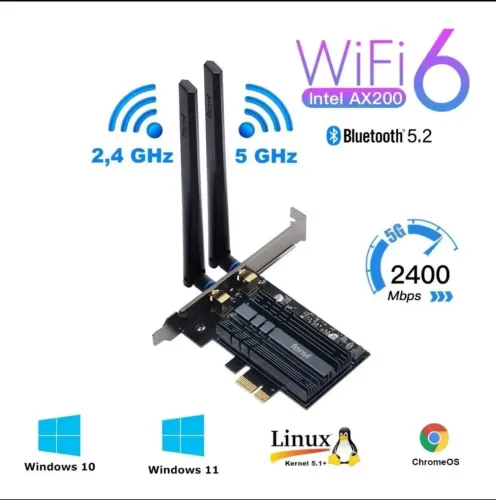 Adaptador Wi-fi 6 e Bluetooth 5.2