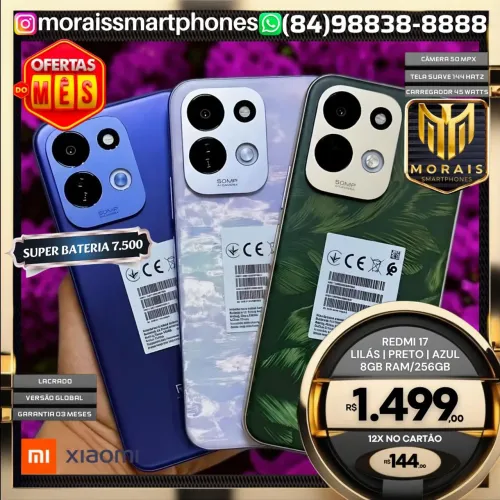 LANÇAMENTO REDMI 17 - 256GB | 8GB RAM - Preto, Lilás, Azul - GARANTIA 03 MESES |