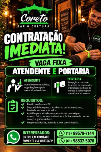 Trabalhar em bar no Gama !