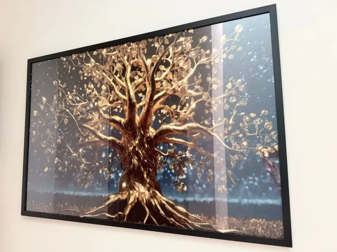 Quadro Decorativo Árvore da Vida Dourada com Moldura Preta