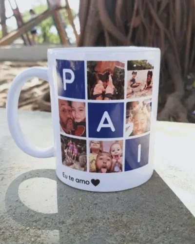 Caneca dia dos pais personalizada com fotos e frases