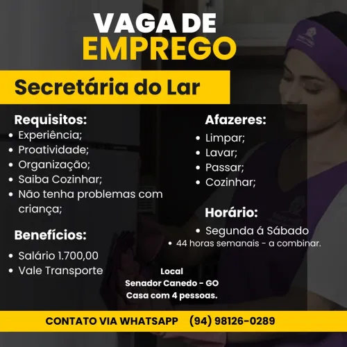 Vaga de emprego - Secretária do Lar