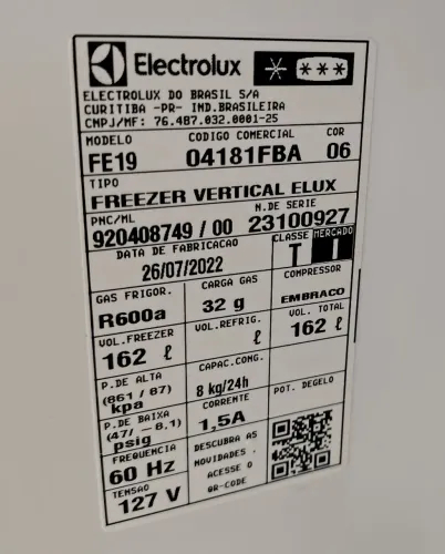 Freezer vertical Electrolux FE19 - 162L