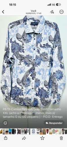 Camisa Paisley& Gray Slimfit tamanho XXL
