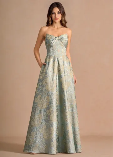 Vestido Azazie Kersti Azul Vintage em Jacquard - Novo, Nunca Usado