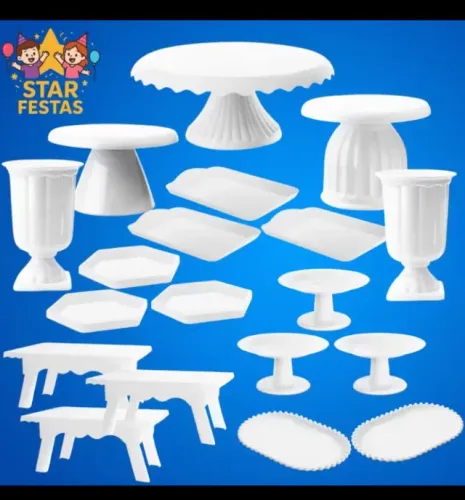 Kit 19 peças Boleira Bandejas e vasos