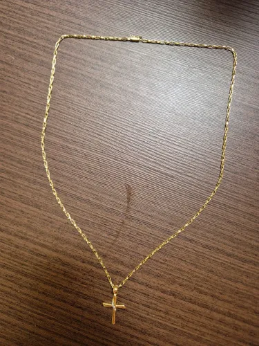 Corrente ouro 18k 60cm + crucifixo com brilhante 7,7g total